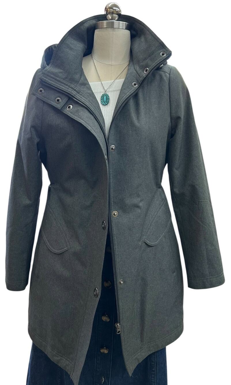 Kristen Blake Women's Large Gray Hooded Utility Coat Jacket with Adjustable Wais